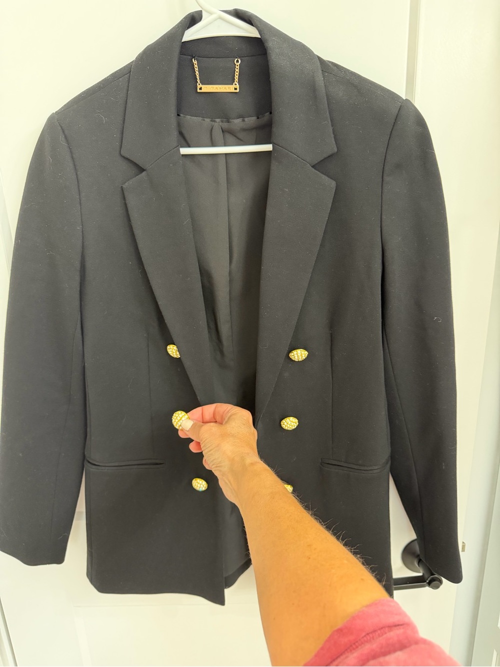 T Tahari Black Double-Breasted Blazer with Gold Buttons